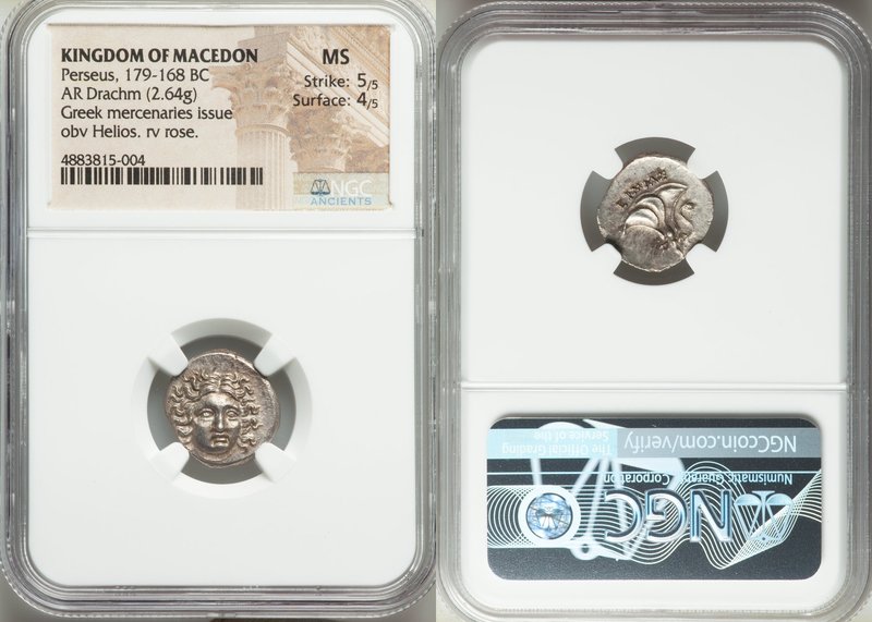 MACEDONIAN KINGDOM. Perseus (179-168 BC). AR drachm (16mm, 2.64 gm, 5h). NGC MS ...