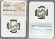 ATTICA. Athens. Ca. 440-404 BC. AR tetradrachm (23mm 17.21 gm, 7h). NGC Choice XF 4/5 - 4/5. Mid-mass coinage issue. Head of Athena right, wearing cre...