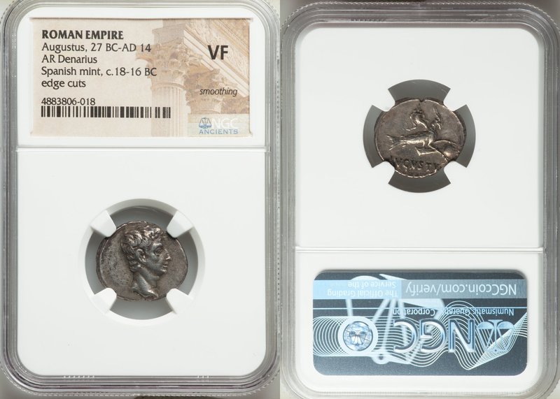Augustus (27 BC-AD 14). AR denarius (19mm, 6h). NGC VF, smoothing, edge cuts. Sp...