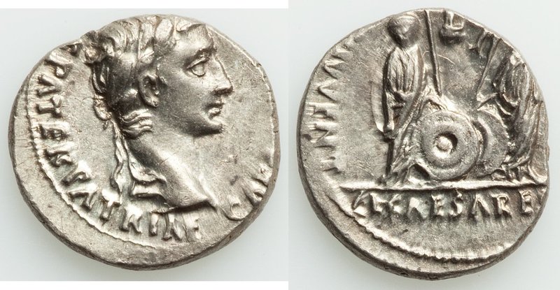 Augustus (27 BC-AD 14). AR denarius (18mm, 3.73 gm, 10h). AU. Lugdunum, 2 BC-AD ...
