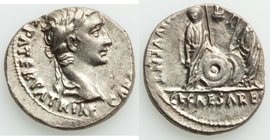 Augustus (27 BC-AD 14). AR denarius (18mm, 3.73 gm, 10h). AU. Lugdunum, 2 BC-AD 4. CAESAR AVGVSTVS-DIVI F PATER PATRIAE, laureate head of Augustus rig...