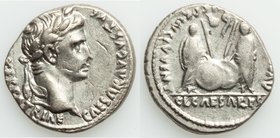 Augustus (27 BC-AD 14). AR denarius (18mm, 3.87 gm, 11h). Choice XF, flan flaws. Lugdunum, 2 BC-AD 4. CAESAR AVGVSTVS-DIVI F PATER PATRIAE, laureate h...