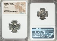 Vespasian (69-79 AD). AR denarius (17mm, 6h). NGC XF. Ephesus, AD 74. IMP CAESAR VESPAS AVG COS V TR P P P, laureate head of Vespasian right / PACI-AV...