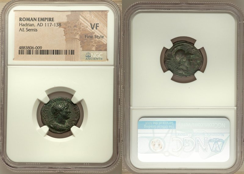 Hadrian (AD 117-138). AE semis (19mm, 6h). NGC VF, Fine Style. Rome, AD 121-122....