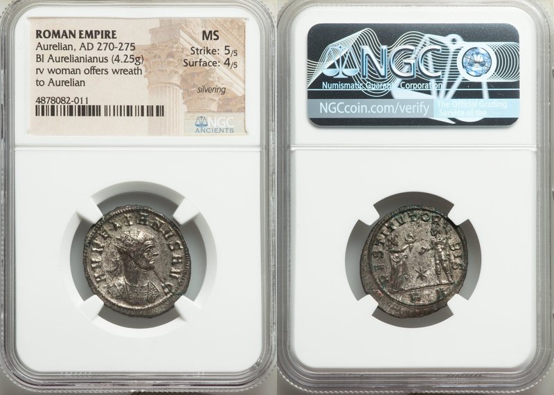 Aurelian (AD 270-275). BI antoninianus (23mm, 4.25 gm, 12h). NGC MS 5/5 - 4/5, S...