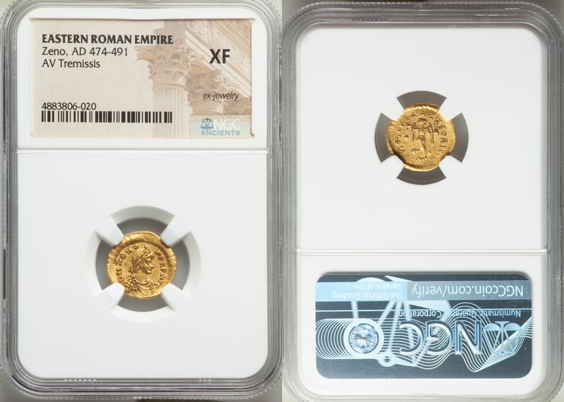 Zeno, Eastern Roman Empire (AD 474-491). AV tremissis (15mm, 6h). NGC XF, ex-jew...