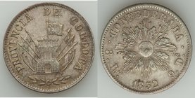 Cordoba 8 Reales 1852 XF, KM32. 37.9mm. 27.20gm. A significant one year type and singular crown sized issue from the Cordoba province, scarcely encoun...