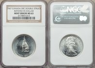 Elizabeth II Mint Error - Double-Struck Rotated in Collar 50 Cents 1967 MS63 NGC, Royal Canadian mint, KM69. Struck twice with a slight rotation withi...