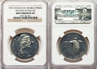 Elizabeth II Mint Error - Double Struck Rotated in Collar Prooflike Dollar 1967 PL64 NGC, Royal Canadian mint, KM70. Double struck and rotated in coll...