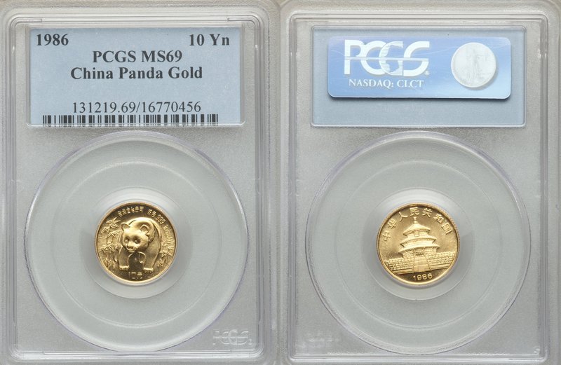 People's Republic gold Panda 10 Yuan (1/10 oz) 1986 MS69 PCGS, KM987.

HID098012...