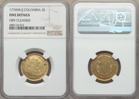 Charles III gold 2 Escudos 1774 NR-JJ Fine Details (Obverse Cleaned) NGC, KM49.1. AGW 0.1960 oz. Graded somewhat conservative.

HID09801242017
