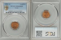 Prince George Pair of Certified Assorted Lepta, 1) Lepton 1901-A - MS65 Red, Paris Mint KM1 2) 2 Lepta 1900-A - MS65 Red and Brown, Paris Mint, KM2 So...