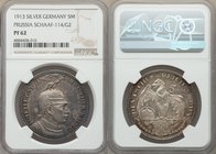 Prussia. Wilhelm II silver Proof Pattern 5 Mark 1913 PR62 NGC, Schaaf-114/G2. Patinated in mottled shades of lavender gray with aquamarine on obverse,...