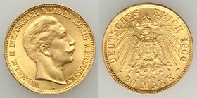 Prussia. Wilhelm II gold 20 Mark 1906-A UNC, Berlin mint, KM521 22.5mm. 7.92gm. AGW 0.2305 oz.

HID09801242017