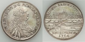 Regensburg. Free City "City View" Taler 1754-ICB XF (tooled), KM371, Dav-2618. 42mm. 27.96gm. With portrait and title of Emperor Franz I. 

HID0980124...