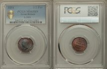 Victoria 1/2 Farthing 1854 MS65 Brown PCGS, KM738, S-3951. Brown with contrasting red highlights draped in ice blue toning. 

HID09801242017