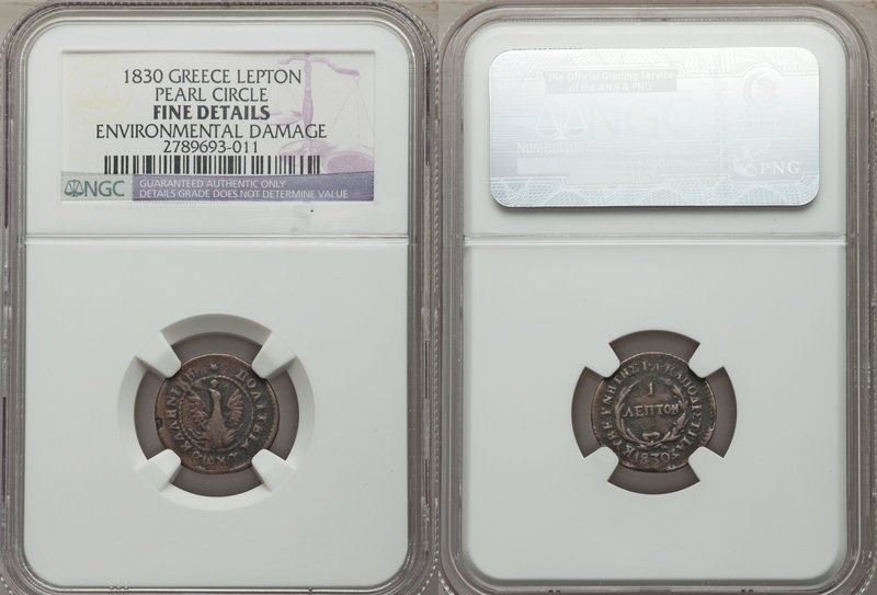 John Kapodistrias 5 Lepta 1830 Fine Details (Environmental Damage) NGC, KM6. The...