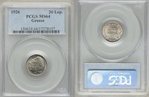 Republic 5-Piece Lot of Certified Assorted Issues, 1) 20 Lepta 1926 - MS64 PCGS, KM67 2) 50 Lepta 1926-B - MS65 PCGS, Vienna mint, KM68 3) 50 Lepta 19...