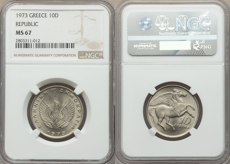 Constantine II Pair of Certified Assorted Drachmai NGC, 1) 10 Drachmai 1973 - MS...