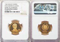Republic gold Proof 5000 Drachmai 1982 PR68 Ultra Cameo NGC, KM143. Mintage: 50,000. Pan-European games honoring Pierre de Coubertin. AGW 0.3617 oz. 
...