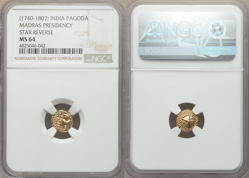 British India. Madras Presidency gold Pagoda (1740-1807) MS64 NGC, Fort St. Geor...