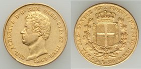 Sardinia. Carlo Alberto gold 20 Lire 1849 (Anchor)-P XF, Genoa mint, KM131.2 21.2mm. 6.43gm. AGW 0.1866 oz.

HID09801242017