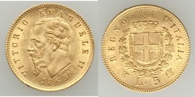 Vittorio Emanuele II 5 Lire 1865 T-NB UNC, Turin mint, KM17. 17.0mm. 1.63gm. AGW 0.0467 Oz

HID09801242017
