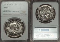 Vittorio Emanuele III 20 Lire Anno VI (1927)-R MS64 NGC, Rome mint, KM69. A well-preserved specimen with sparkling argent surfaces, graphite tone that...
