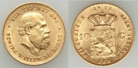 Willem III gold 10 Gulden 1875 AU, Utrecht mint, KM105. 22.4mm 6.72gm. AGW 0.1947 oz. 

HID09801242017
