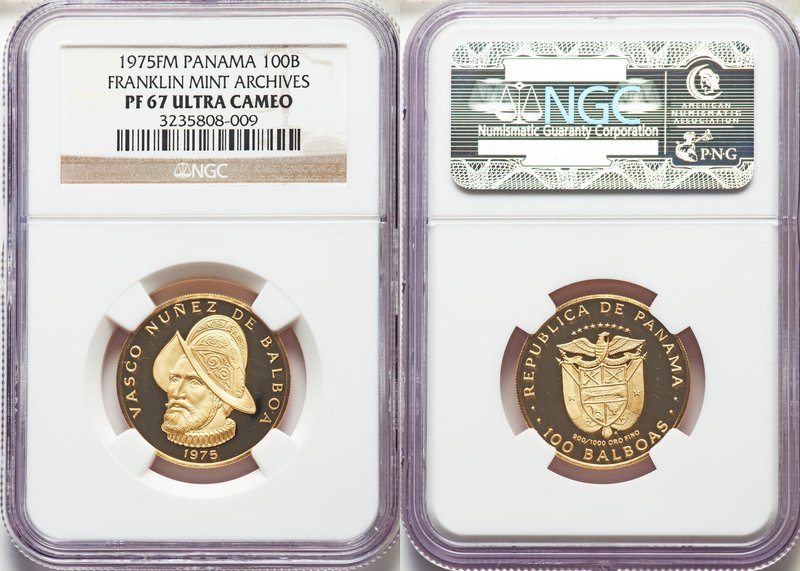 Republic gold Proof 100 Balboas 1975-FM PR67 Ultra Cameo NGC, Franklin mint, KM4...