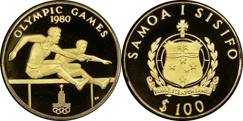 Republic gold Proof "Olympics" 100 Tala 1980 PR70 Ultra Cameo NGC, KM37. Mintage...