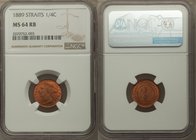 British Colony. Victoria Pair of Certified 1/4 Cents 1889 MS64 Red and Brown NGC, KM14. Both coins quite nice and nearly identical as mostly red. Sold...