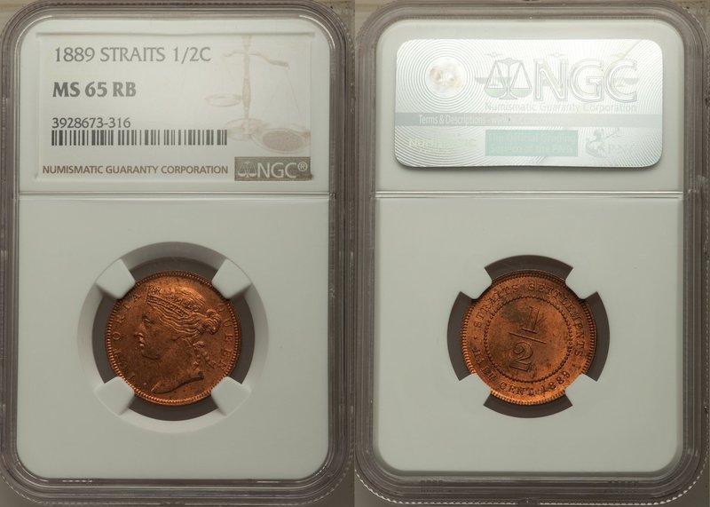 British Colony. Victoria 1/2 Cent 1889 MS65 Red and Brown NGC, KM15. Bright most...