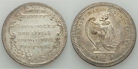 Bern. Canton silver "Psalmpfennig" Medal 1734 AU, SM-669. 40.1mm. 17.70gm. By J. Hug. MUND UND HERTZ ZUSAMEN LOBT DESS HERENNAMEN (both song and soul ...