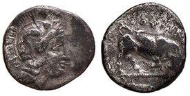 GRECHE - LUCANIA - Thurium - Diobolo - Testa elmata di Atena a d. /R Toro cozzante a d. Mont. 2837 (AG g. 1,02)
BB