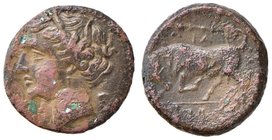 GRECHE - SICILIA - Siracusa - Agatocle (317-289 a.C.) - AE 22 - Testa di Persefone a s. /R Toro cozzante a s., sopra, una clava Mont. 5126 (AE g. 5,33...