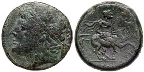 GRECHE - SICILIA - Siracusa - Gerone II (274-216 a.C.) - AE 28 - Testa diademata di Gerone a s. /R Cavaliere con lancia su cavallo a d., sotto, A Mont...