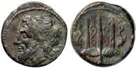 GRECHE - SICILIA - Siracusa - Gerone II (274-216 a.C.) - AE 19 - Testa di Poseidone a s. /R Tridente tra due delfini Mont. 5302; S. Ans. 986 (AE g. 6,...