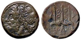GRECHE - SICILIA - Siracusa - Gerone II (274-216 a.C.) - AE 18 - Testa di Poseidone a s. /R Tridente tra due delfini Mont. 5305; S. Ans. 994 (AE g. 6,...