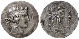 GRECHE - TRACIA - Maroneia - Tetradracma - Testa diademata a d. /R Dioniso stante a s. con due lance e grappolo d'uva S. Cop. 637 (AG g. 16,29) Segnet...