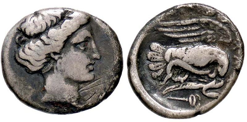GRECHE - EUBOIA - Chalkis - Dracma - Testa di Hera a d. /R Aquila in volo a d. c...