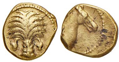 GRECHE - ZEUGITANA - Cartagine - Decimo di statere - Palmizio /R Protome di cava...