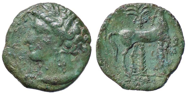 GRECHE - ZEUGITANA - Cartagine - AE 15 - Testa a s. /R Cavallo stante a d., diet...