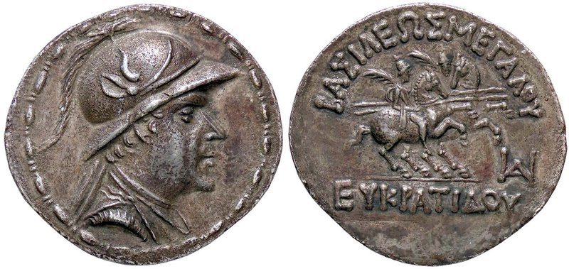 GRECHE - RE BACTRIANI e INDO-GRECI - Eukradite (171-135 a.C.) - Tetradracma - Bu...