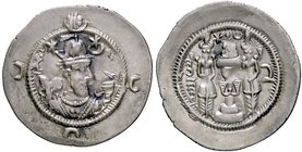 GRECHE - SASSANIDI - Cosroe II (591-628) - Dracma - Busto coronato a d. /R Altare del fuoco con ai lati due attendenti stanti di fronte (AG g. 4,12)
...