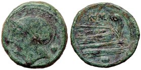 ROMANE REPUBBLICANE - ANONIME - Monete semilibrali (217-215 a.C.) - Oncia - Testa elmata di Roma a s. /R Prua di nave a d. Cr. 38/6; Syd. 86 (AE g. 11...