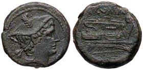 ROMANE REPUBBLICANE - ANONIME - Monete post-semilibrali (215-211 a.C.) - Semuncia - Testa di Mercurio a d. /R Prua di nave a d. Cr. 41/11 (AE g. 7,62)...