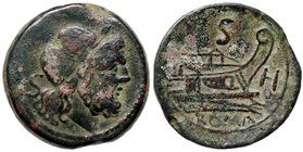 ROMANE REPUBBLICANE - ANONIME - Monete con simboli o monogrammi (211-170 a.C.) - Semisse - Testa laureata di Saturno a d. /R Prua di nave a d.; davant...