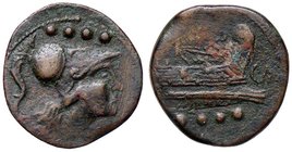 ROMANE REPUBBLICANE - ANONIME - Monete con simboli o monogrammi (211-170 a.C.) - Triente (Canusium) - Testa di Minerva a d.; sopra, quattro globetti, ...