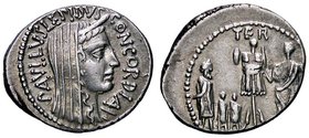 ROMANE REPUBBLICANE - AEMILIA - L. Aemilius Lepidus Paullus (62 a.C.) - Denario - Testa della Concordia a d. /R Lucius Aemiliu Paullus stante a s. di ...
